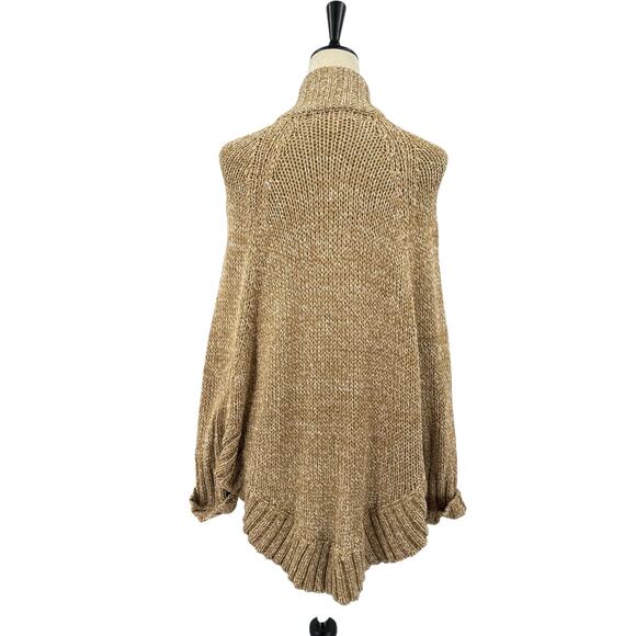 MICHAEL Michael Kors Tan White Chunky Knit Toggle Zipper Poncho Cardigan Sweater - Picture 4 of 13